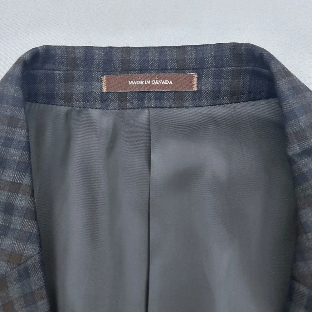 Peter Millar Flynn Sport Coat Men 44R Blue Brown Check 100% Wool Blazer Jacket